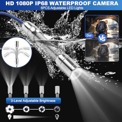 7" Sewer Camera w/DVR Function,4X Zoom, Plumbing Drain Pipe Inspection Cam - size: 7inch/30M/100FT