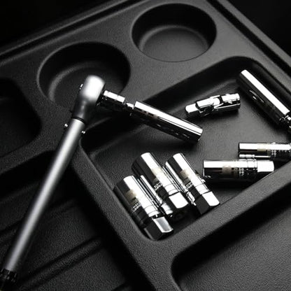 AEROFORCE 14PCS 3/8" Drive Spark Plug Socket Set – Includes 2 Magnetic Sockets (14mm, 16mm) & 5 Rubber-Grip Sockets + Torque Wrench (5-45 Lb.ft), Swivel Joint & Extension Bar – CR-V Steel - size: 14PCS