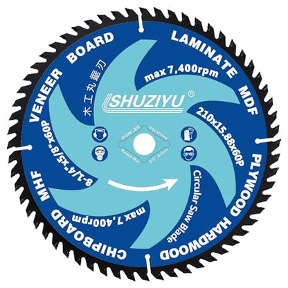 8 1/4 Inch (210MM)-60T, Arbor 5/8"-Diamond, Smooth Cut Coating. Circular Saw Blade, Table Saw Blade, Miter Saw Blade, for Laminate, Veneer Board, Plywood, Hard Wood, MDF and HDF Cutting - size: 8-1/4"(210mm) 60T
