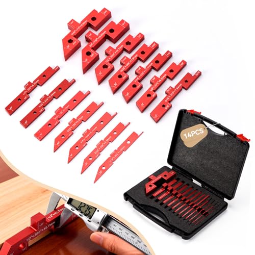 Router Table Setup Bars,14pcs Aluminum Precision Setup Blocks Height Gauge Set with Laser Engraved Size Markings & Storage Case for Router Table Saw Accessories and Angle Woodworking Set Up