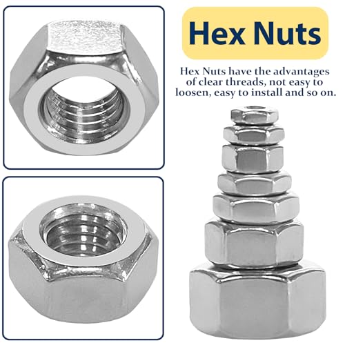 SAE & Metric Hex Nut Assortment Kit 510Pcs Stainless Steel - size: SAE&Metric-510