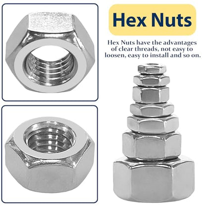 SAE & Metric Hex Nut Assortment Kit 510Pcs Stainless Steel - size: SAE&Metric-510