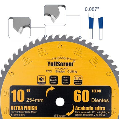10 Inch Thin Kerf Fine Finish Crosscut Table Saw Blades, 60-Tooth ATB TCT Fine Finish Wood Cutting Circular Saw Blade with 5/8 Inch Arbor - size: 10 Inch 60T