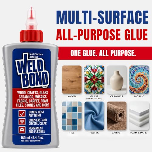 Weldbond Multi-Surface, Non-Toxic Glue, Bonds Most Anything! Use as Wood Glue or for Glass Crafts Ceramic Tile Mosaic Porcelain Stone Fabric Carpet & More. 4-Pack of 5.4oz /160ml - size: 4 pack