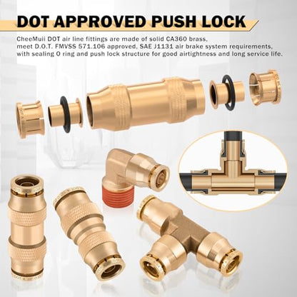 CheeMuii 156PCS Brass DOT Air Line Fittings with 4 Roll 100FT DOT Air Lines - size: 100FT-4ROLL-152PCS