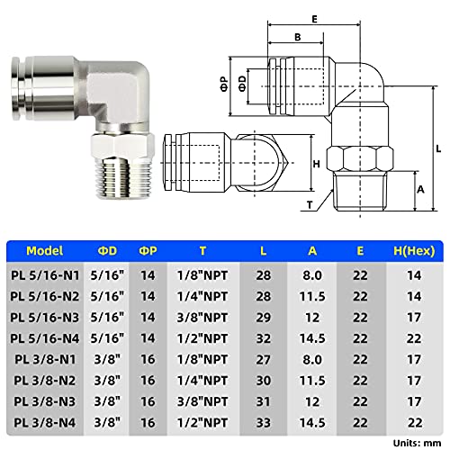 TAILONZ PNEUMATIC 304 Stainless Steel Male Elbow - 3/8 Inch Tube OD x 1/8 Inch NPT Thread 90 Push to Connect Tube Fitting PL-3/8-N1 (Pack of 5) - size: 3/8''OD 1/8''NPT