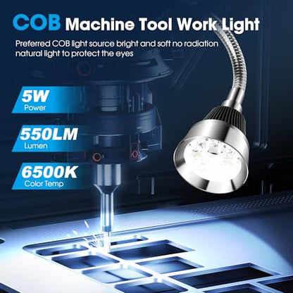 Magnetic Work Light, LED Machine Work Light with Magnet Base & Flexible Gooseneck, Shop Tool Lamp for Wood Lathe, Workbench, Sewing Machine, Grill, Industrial Mechanic Light