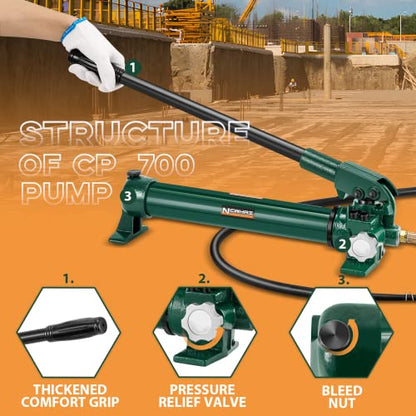 Newhai 30T Hydraulic Ram Kit & CP-700 Hand Pump, 2" Stroke Auto Retraction - style: 30 ton Jack+cp700 Pump