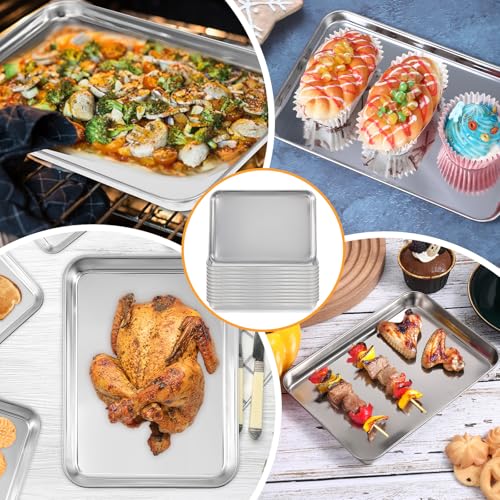 12 Pack Stainless Steel Plates, Metal Food Tray Plate, Small Baking Sheets for Oven, Food Safe Smooth Polished for Adults, Picky Eaters, Campers, Hand Project (8.3''L x 5.8''W)