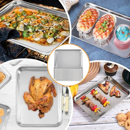 12 Pack Stainless Steel Plates, Metal Food Tray Plate, Small Baking Sheets for Oven, Food Safe Smooth Polished for Adults, Picky Eaters, Campers, Hand Project (8.3''L x 5.8''W)