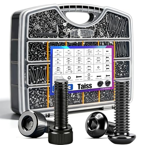 Taiss 3670PCS Metric Screw Assortment M2 M3 M4 M5 33 Sizes Button & Socket Head Screws,Hex Bolts and Nuts Kit Flat/Lock Washer, Metric Bolts and Nuts Assortment with Handheld Box - color: BK 3670PCS Metric Kit