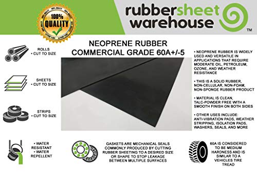 Rubber Sheet Warehouse .500" (1/2") Thick x 3" Wide x 30' long -Neoprene Rubber Strip Commercial Grade 65A, Smooth Finish, Solid Rubber, Perfect for Weather Stripping, Gasket, Costume & DIY Projects … - size: 3" wide x 30' ft Long, style: .500" (1/2") Thi