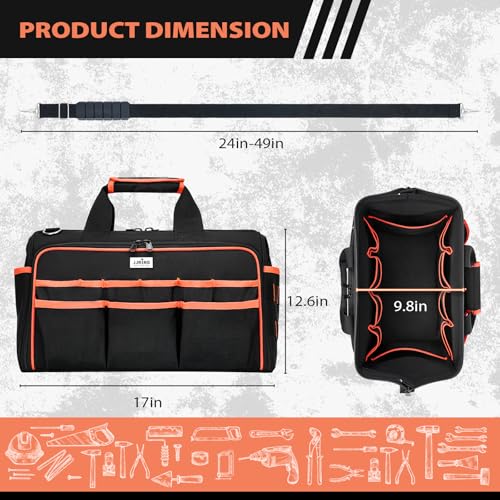 JJRING Heavy Duty 17inch Tool Bag With 48 Pockets, Red