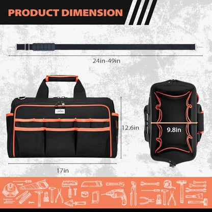 JJRING Heavy Duty 17inch Tool Bag With 48 Pockets, Red
