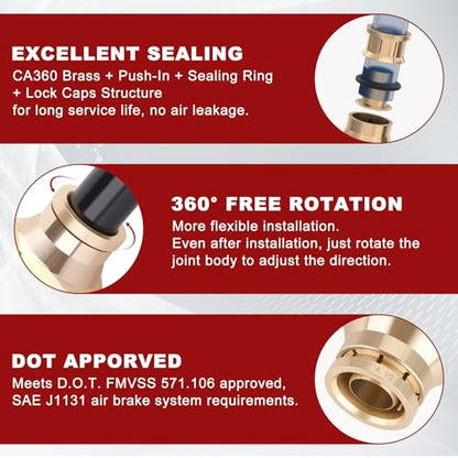 DOT Approved Male Straight Brass Union 1/2" Tube x 3/8" NPT, 4PCS - size: 1/2" OD x 3/8" NPT