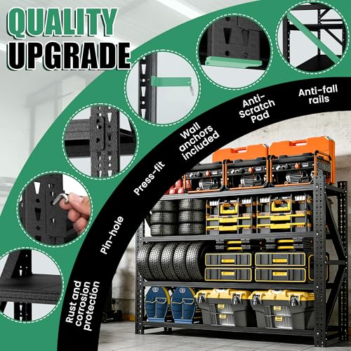 4-Tier Heavy Duty Garage Shelving,Industrial Shelving for Commercial & Home Use,Garage Storage Racks Heavy Duty Steel Shelves,Ultra-Wide Metal Rack for 3‑Car Garages,Warehouses,Workshops - size: 24"D*75"W*69"H