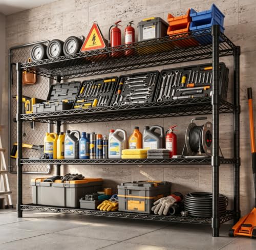 Garvee 4-Tier Wire Shelving 2560LBS Heavy Duty Storage Shelves Garage Rack - size: 47.2"W x 63"H x 17.7"D