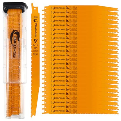 25-PC Reciprocating Saw Blades, 9 inch, 6-12 TPI, BI-Metal (M42+D6A) Material, Replace Milwaukee, Dewalt and Diablo sawzall Blade for Wood with Nails - style: 9 inch-6/12 TPI-25PC