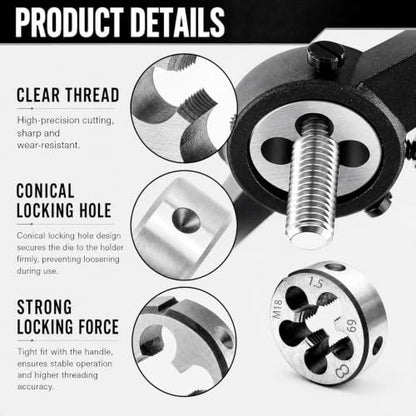 M18 X 1.5mm Metric Tap and Die Set, HSS Straight Fluted Machine Thread Tap Right Hand Screw Tap and Round Thread Die for Mold Repair and Metalworking - size: M18x1.5