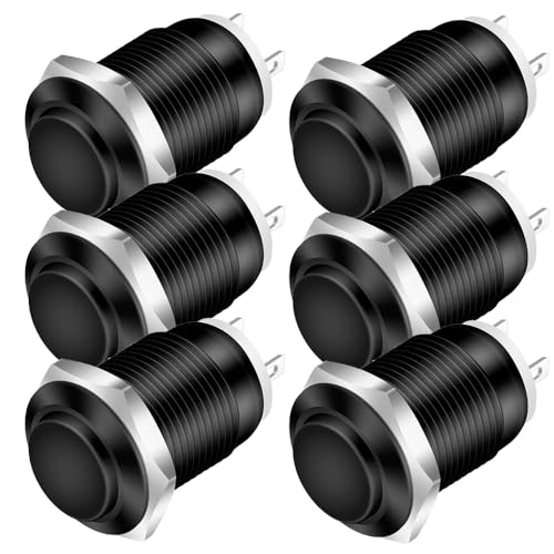 Gebildet 6pcs 12mm Momentary Push Button Raised Head Cable Aluminium Alloy 1NO 12V 24V 36V 110V 250V Waterproof IP65 Without LED (Black Shell) - color: Black-Momentary-6pcs