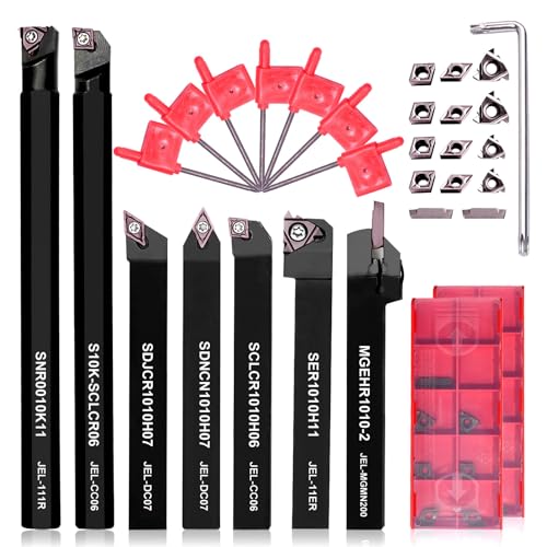 Indexable Lathe Turning Tools 21pcs Kit，3/8" 10mm Shank - style: 7pcs 3/8" 10mm Shanks +14pcs Inserts