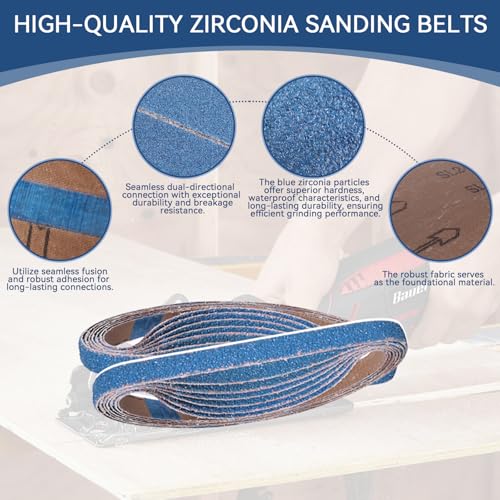 1/2x18 Inch Sanding Belts 42 Pcs 6 Grits Sizes (7 Each of 40/60/80/120/150/240 Grits) Heavy Duty Belt Sander Zirconia Belt Sander Paper for Wood, Metal, Stainless Steel, Cars, and Furniture - size: 1/2x18 inch