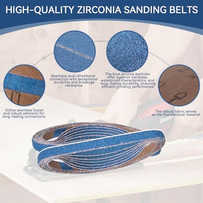 1/2x18 Inch Sanding Belts 42 Pcs 6 Grits Sizes (7 Each of 40/60/80/120/150/240 Grits) Heavy Duty Belt Sander Zirconia Belt Sander Paper for Wood, Metal, Stainless Steel, Cars, and Furniture - size: 1/2x18 inch