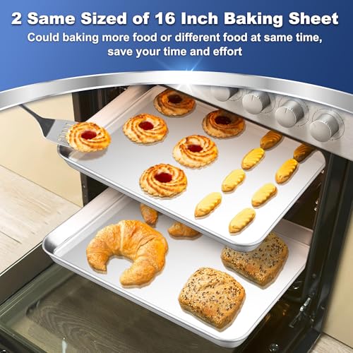 P&P CHEF Baking Sheet Pan, Stainless Steel Cookie Sheet, 16 Inch & 2 Pcs - size: 16 Inch
