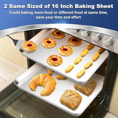 P&P CHEF Baking Sheet Pan, Stainless Steel Cookie Sheet, 16 Inch & 2 Pcs - size: 16 Inch