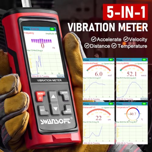 SWANSOFT 5-in-1 Vibration Meter with Remote Sensor, Industrial Analyzer