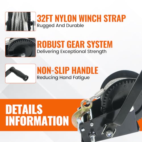 3500lbs Boat Trailer Winch, Heavy Duty Hand Winch with 33ft Cable - color: 3500 lbs Steel Cable