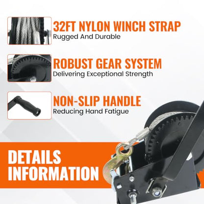 3500lbs Boat Trailer Winch, Heavy Duty Hand Winch with 33ft Cable - color: 3500 lbs Steel Cable