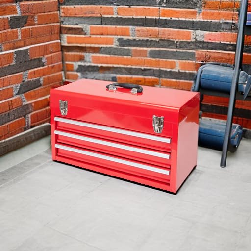 BIG RED Metal Tool Box, 20.5-inch, Portable Metal Tool Box with 3 Drawers - color: Red, size: 20.5 in