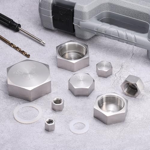 uxcell 4pcs Hex End Cap 304 Stainless Steel Nut with Washer, G1/4" Female Thread Pipe Fitting, Gas Line Water Line Stop Valve Cap Tubing Ends for Plumbing Fittings, Silver Tone - size: G1/4"