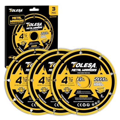 TOLESA Diamond Cutting Wheel 4 1/2 x 7/8 Inch for Metal, Cut Off Wheel with 5000+ Cuts on Rebar, Steel, Iron and INOX, 3 Pack - style: 4 1/2 x 7/8 Inch