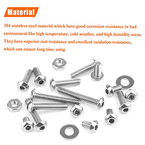 HELIFOUNER 150 Pieces #10-24 x 1/4" 5/16" 3/8" 1/2" 5/8" 3/4" 1" 1-1/4", Button Head Socket Cap Screws Bolts Washers Nuts Kit, Coarse Thread, Fully Machine Threaded, 304 Stainless Steel - size: #10-24, style: Button Head
