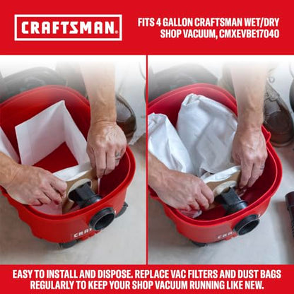 CRAFTSMAN CMXZVBE43271 Genuine 4 Gal. Wet Dry Vacuum Dust Collection Bags - style: 4 Gallon Fine Dust