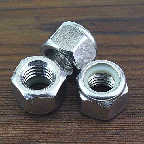 HELIFOUNER 10 Pieces 1/2"-13 Nylon Insert Hex Lock Nuts, 304 Stainless Steel (18-8) Locknuts, Bright Finish, Coarse Thread - size: 1/2"-13 (10 pcs)