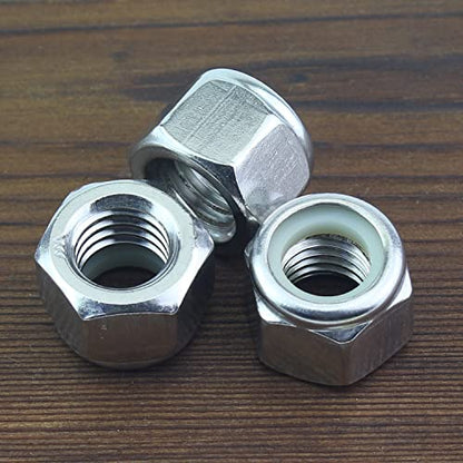 HELIFOUNER 10 Pieces 1/2"-13 Nylon Insert Hex Lock Nuts, 304 Stainless Steel (18-8) Locknuts, Bright Finish, Coarse Thread - size: 1/2"-13 (10 pcs)