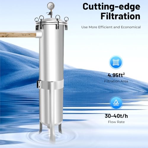 1 Bag Filter Housing 304 Stainless Steel Filter, 2″ NPT in/Out Single Bag Filter Vessel 1.0MPa with Pressure Gauge, Adjustable Legs & Quick Opening for Water Oil Beverage Chemical Filtration