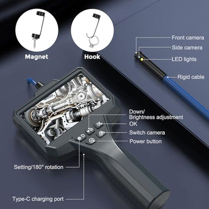 Endoscope Camera with Light 1920P HD Industrial Borescope with 4.3" IPS Screen, 11.5FT Semi-Rigid Cable, IP67 Waterproof Inspection Snake Camera for Car Engine, Mechanical Tools, Pipeline Inspection