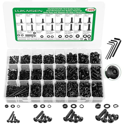 2404 PCS M2 M3 M4 M5 Metric Screw Assortment,Hex Socket Button Head - size: M2 M3 M4 M5 2404pcs 2