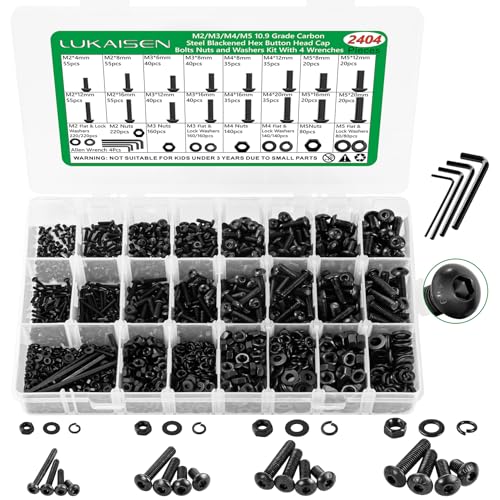 2404 PCS M2 M3 M4 M5 Metric Screw Assortment,Hex Socket Button Head - size: M2 M3 M4 M5 2404pcs 2