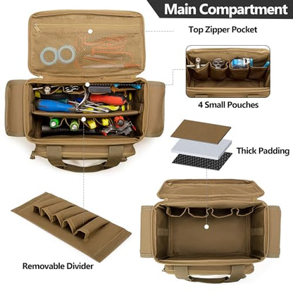 Rexmica Small Tool Bag Tool Storage Organizer Tactical Range Bag, Khaki - color: Khaki
