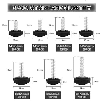 70PCS M4 Thumb Screws, Thumbscrew Set Carbon Threaded Knurled Knob Mounting Screw Grip Knobs Handle Bolts Round Clamping Screws Hose Clips for Kinds of Stand and Machine - size: M4