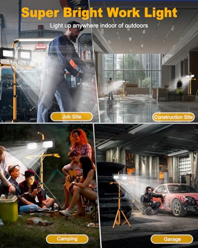 LED Work Light with Stand, 10000 Lumen Work Light with Adjustable and Foldable Tripod Stand, Waterproof with Individual Switch for Construction Job Site Workshop Garage, 2 Pack - size: 80W 2PACK