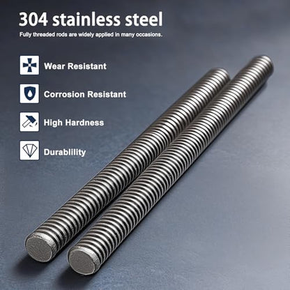2 Pack 1/2"-13 Fully All Threaded Rod & Studs, 4" Length - size: 1/2"-13 x 4"