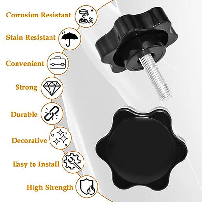 Aifeier ET 4 Pieces M8 x 20mm Star Hand Knob, Black Plastic Hex Shaped - size: M8 x 20 mm