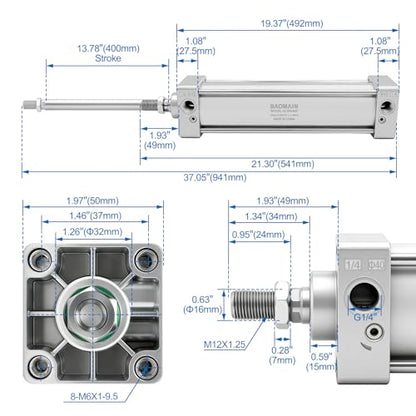 BAOMAIN Pneumatic Air Cylinder 1.57" Bore 15.75" Stroke SC40x400