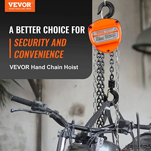VEVOR Hand Chain Hoist, 1 Ton 2200 lbs Capacity 20 FT Come Along, G80 Galvanized Carbon Steel with Double-Pawl Brake, Auto Chain Leading & 360° Rotation Hook, for Garage Factory Dock - size: 1T 20FT